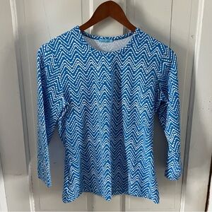 J. McLaughlin Blue and White Geometric Top